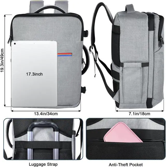 Alt view image 3 of 5 - MAYMOONER Extra Large Travel Laptop Backpack Airline Approved Carry On Weekenderr Bag Gifts for Men Women College Luggage Daypack for Flight 40L, Fits 17 Inch Laptop Grey