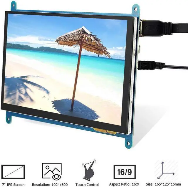 Alt view image 3 of 5 - Padarsey HDMI TFT LCD Display Monitor 7 Inch 1024X600 HD Screen with Touch Function for Raspberry Pi B+/2B Raspberry Pi 3B