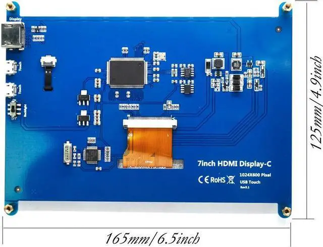 Alt view image 5 of 5 - Padarsey HDMI TFT LCD Display Monitor 7 Inch 1024X600 HD Screen with Touch Function for Raspberry Pi B+/2B Raspberry Pi 3B