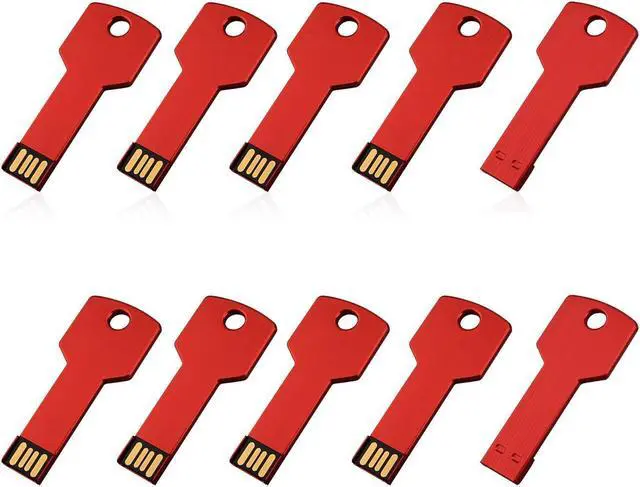 Main image of RAOYI 10 Pack 2GB USB Flash Drive USB 2.0 Metal Key Shape Memory Stick Thumb Drive Pen Drive-Red