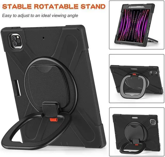 Alt view image 4 of 5 - SCSVPN iPad Pro 12.9 Case 2022/2021/2020/2018: Full Drop-Proof Rugged Protection Cover for iPad Pro 12.9 Inch 6th/5th/4th/3rd Generation- Pencil Holder - Rotating Stand/Handle - Shoulder Strap, Black