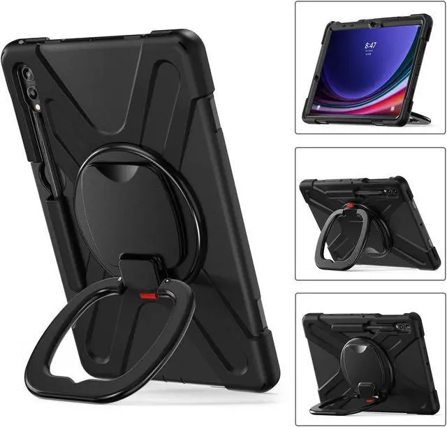 Alt view image 2 of 5 - 360 Rotation Case for Samsung Galaxy Tab S9+ 12.4'' 2023/S8+ /S7+/S7 FEwith Shoulder Strap S Pen Holder Rotatable Kickstand/Handle Rugged Silicone Case(Balck)