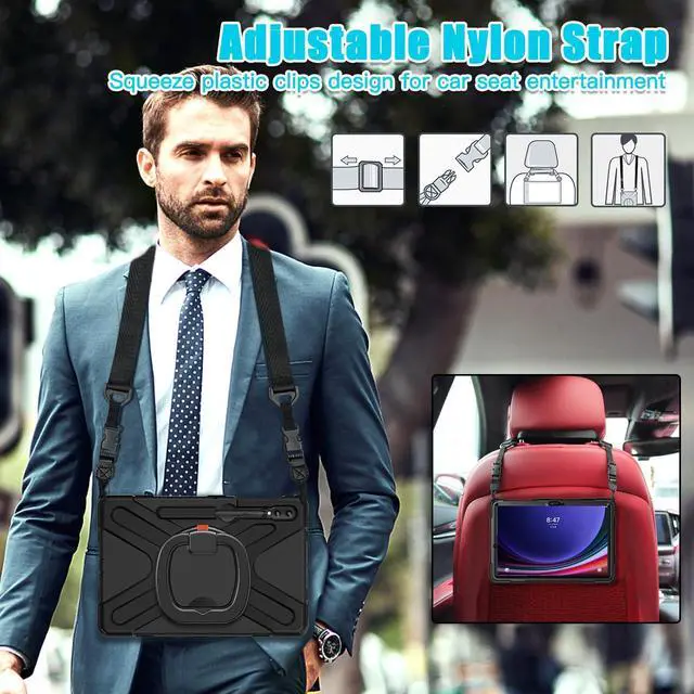 Alt view image 3 of 5 - 360 Rotation Case for Samsung Galaxy Tab S9+ 12.4'' 2023/S8+ /S7+/S7 FEwith Shoulder Strap S Pen Holder Rotatable Kickstand/Handle Rugged Silicone Case(Balck)