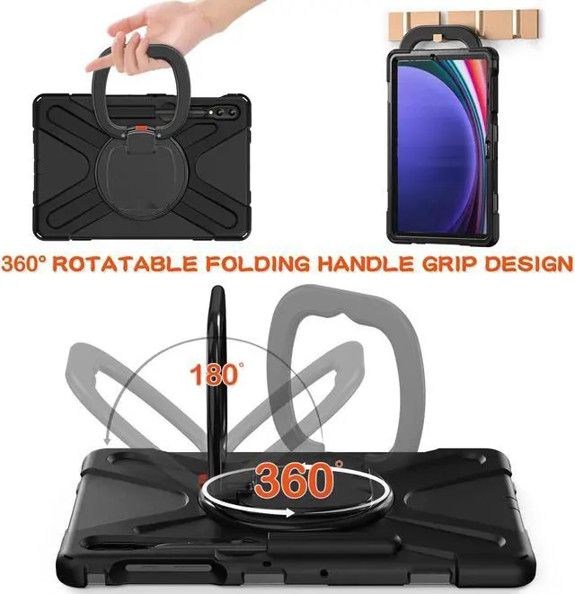 Alt view image 4 of 5 - 360 Rotation Case for Samsung Galaxy Tab S9+ 12.4'' 2023/S8+ /S7+/S7 FEwith Shoulder Strap S Pen Holder Rotatable Kickstand/Handle Rugged Silicone Case(Balck)