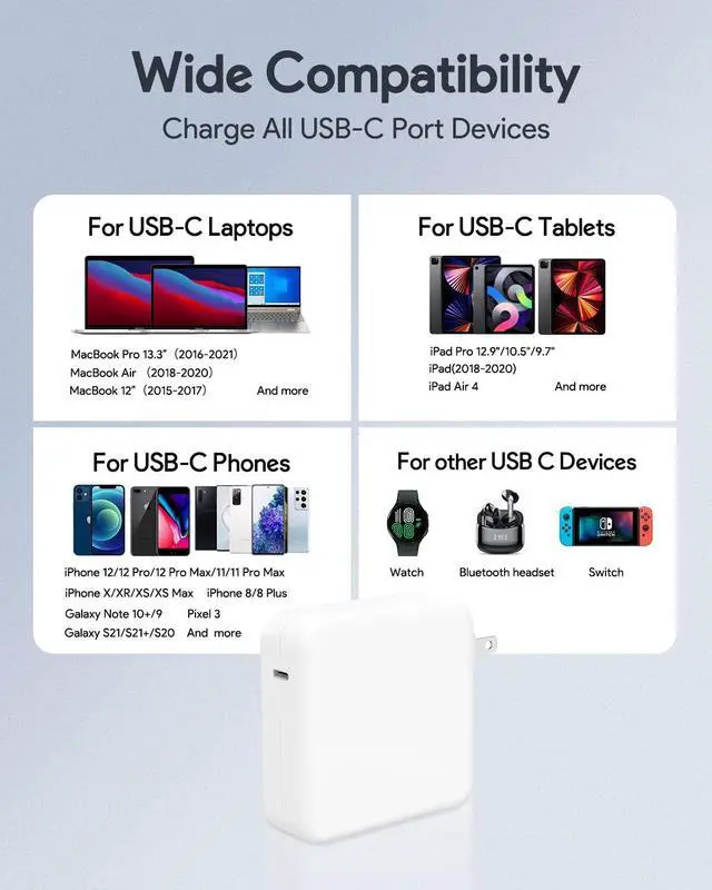 Alt view image 2 of 5 - PARENIA Mac Book Pro Charger - 61W USB C Power Adapter Compatible with MacBook Pro 13 Inch 2016-2021, MacBook Air 13inch 2018-2021, New iPad Pro, and All USB C Device, 6.6ft USB C to C Cable