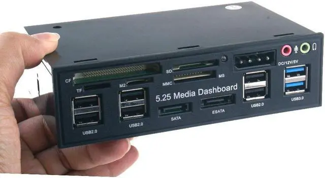 Alt view image 2 of 5 - Generic T-SIDAKE 5.25 Inch PC Multifunctional Dashboard Media Front Panel Audio, with SATA e-SATA Dual USB 3.0 6 Port USB 2.0 Five-in-ONE Card Reader (SDMMCCFMSTF M2), Black, (SDK-QL5E)