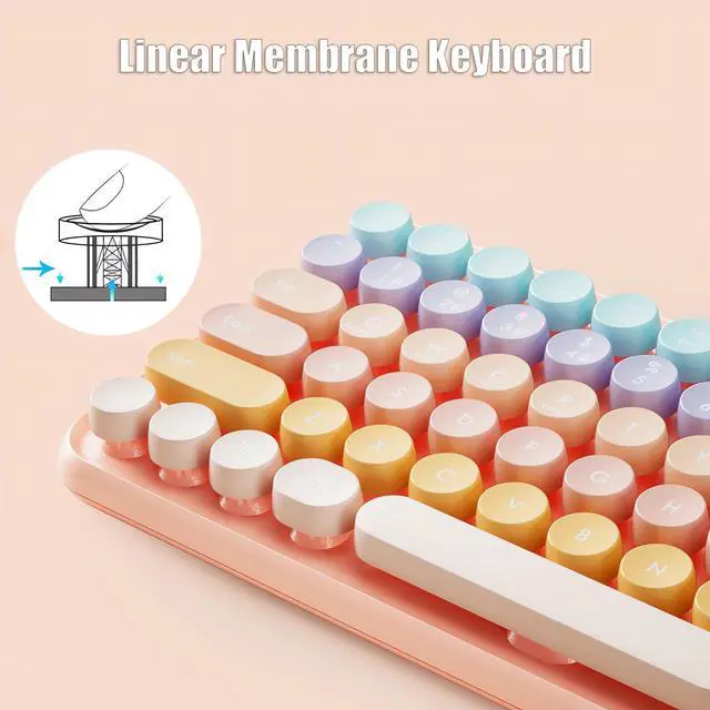 Alt view image 4 of 5 - TISHLED Typewriter Keyboard Wireless 2.4GHz/Bluetooth/USB-C Wired Rechargeable Membrane Gaming Keyboard Linear Mechanical-Feel Switch Compact 85-Key Retro Round Keycaps for Multi-Device, Sweet Pink
