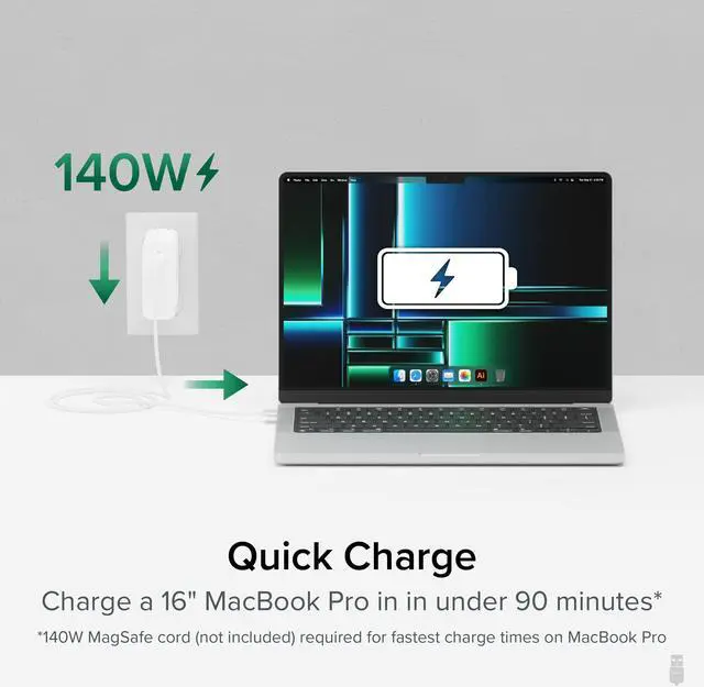 Alt view image 4 of 5 - Plugable 140W USB C Charger, GaN Wall Charger for Laptop, PD 3.1 (EPR) Power Adapter, Compatible with MacBook Pro, MacBook Air iPad Pro, Surface and USB-C Devices
