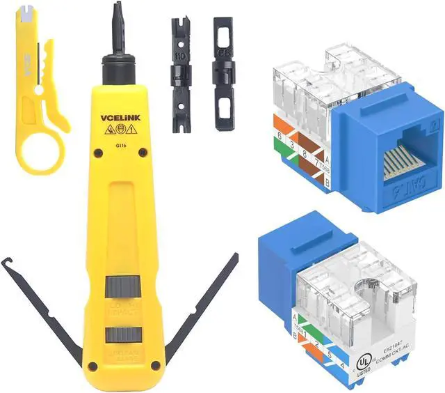 Main image of VCE 25-Pack RJ45 Cat6 Keystone Jack Bundle with 1-Pack Punch Down Tool Kit with 110 and 66 Blades with 1-Pack Wire Stripper