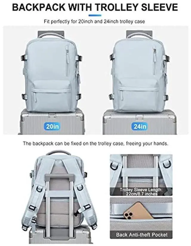 Alt view image 4 of 5 - VGCUB Large Travel Backpack Bag for Women Men,Carry on Backpack,17 Inch Laptop Business Work Waterproof Backpack with Laptop Compartment,Person Item Flight Approved,Mochila de Viaje,Blue