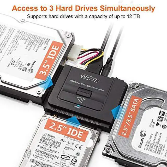 Alt view image 2 of 5 - WEme USB 3.0 to SATA/IDE Adapter with Universal 2.5/3.5 Hard Drive Disk Converter for HDD/SSD & IDE HDD Support 6TB and One-Touch Backup Include 12V 2A Power Adapter + USB 3.0 Cable for Laptop