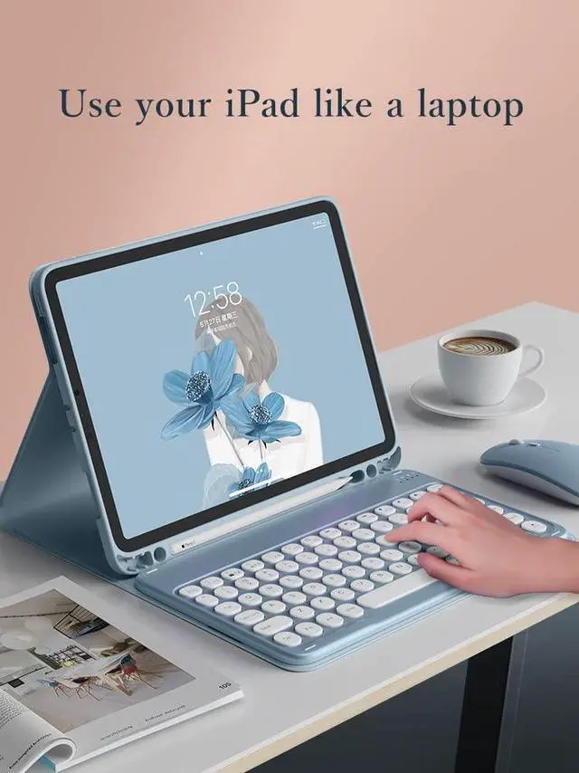 Alt view image 5 of 5 - YEEHi iPad 9 2021 10.2 inch iPad 8 iPad 7 Air 3 Pro 10.5 Keyboard Case with Mouse Color Keyboard Retro Round Key Caps Cute Candy Colors Detachable Keyboard iPad 9th 8th 7th Gen 10.2 Cover (Black)