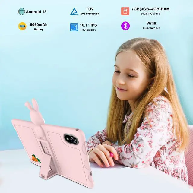 Alt view image 3 of 5 - DOOGEE 2024 Latest 10 Inch Kids Tablet, U9 Kid Tablet Android 13 Tablet with 7GB+64GB/TF 1TB Quad Core, 5060mAh Battery, WiFi 6, Bluetooth 5.0, Dual Camera, OTG, Widevine L1,Pink