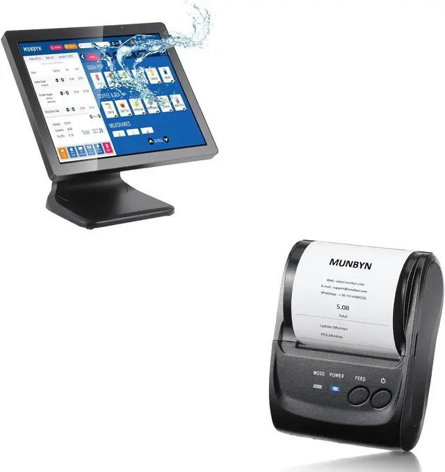 Main image of MUNBYN POS Touch Screen Monitor 17-inch 400 nits Flat Capacitive LED Touchscreen Monitor POS System and POS Receipt Printer, 58mm Receipt Printer