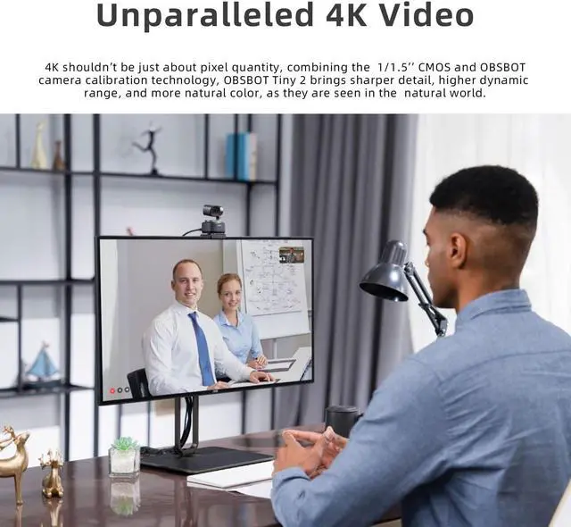 Alt view image 3 of 5 - OBSBOT Tiny 2 AI-Powered PTZ 4K Webcam 1/1.5" CMOS 4X Faster Focusing USB 3.0 10x Faster Data Transmission Voice Control, W Table Mini Tripod