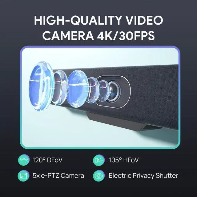 Alt view image 4 of 5 - Yealink 4K USB Video Conference Camera - 120deg Wide Angle, Microphone, Speaker, Auto Framing, for PC Meetings, Microsoft Teams & Zoom