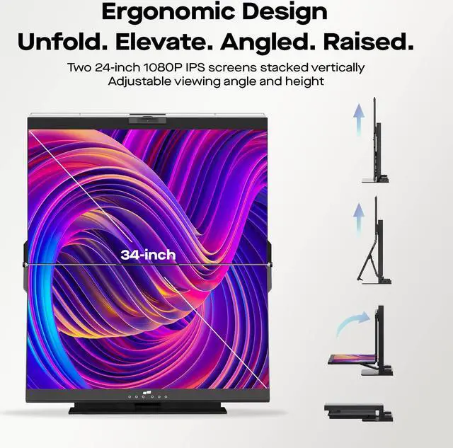Alt view image 2 of 5 - Mobile Pixels Geminos Dual 24" Stacked Computer Monitors with 1080P Webcam&Speakers, 65W USB-C Charging, All-Inclusive Vertical Desktop Monitor, HDMI/USB-A/USB-C, Infinitely Adjustable (2 Monitors)