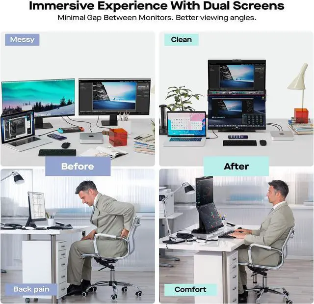 Alt view image 3 of 5 - Mobile Pixels Geminos Dual 24" Stacked Computer Monitors with 1080P Webcam&Speakers, 65W USB-C Charging, All-Inclusive Vertical Desktop Monitor, HDMI/USB-A/USB-C, Infinitely Adjustable (2 Monitors)