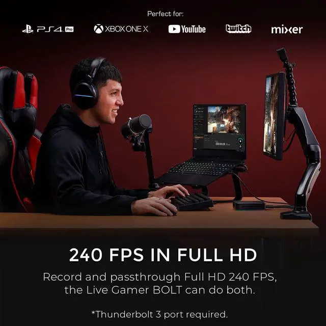 Alt view image 4 of 5 - AVerMedia Live Gamer Bolt: Thunderbolt 3 External Capture Card, Stream and Record in 4K60 HDR10, Support Win 11 and MacOS 10.15, Not for Apple M1 CPU, Perfect for PS4 Pro, PS5, Xbox Series X/S (GC555)