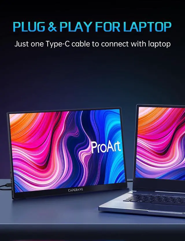 Alt view image 5 of 5 - CAPERAVE 17.3" Portable Monitor 4K, 500 Nits 3840 * 2160p 100% Adobe RGB Travel Monitor with Bulit-in Kickstand & Speakers, Portable Computer Monitor, External Monitor for Laptop PC Xbox Switch PS4/5