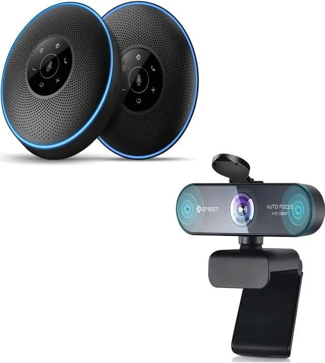 Main image of EMEET Bluetooth Speakerphone -Daisy Chain/Use Alone up to 16 attendees, M220 Professional Wireless Speakerphone &HD Webcam 1080P, USB Webcam with Privacy Cover & 2 Noise