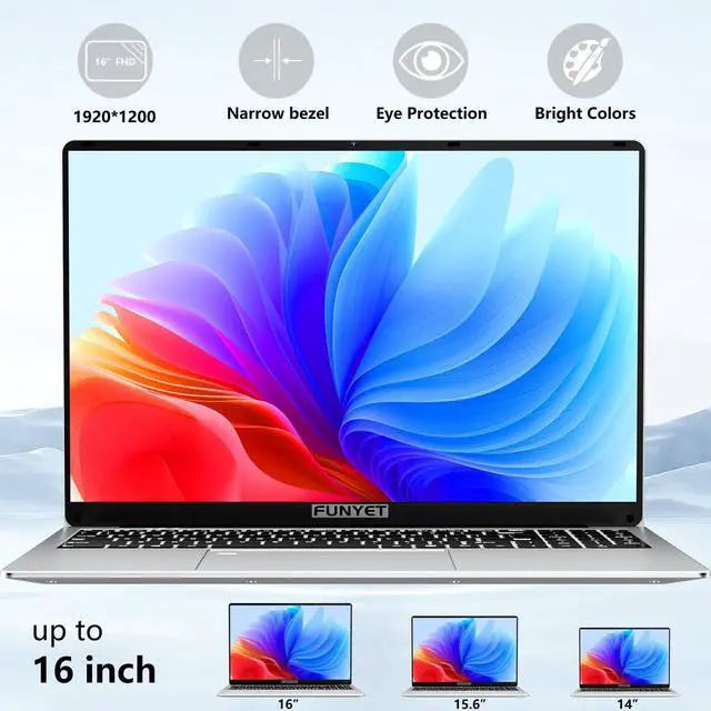Alt view image 4 of 5 - FUNYET 16 Inch Laptop Computer, Gaming Laptop, 8GB RAM 256GB SSD, 12th Gen N95 Processor(up to 3.4GHz), FHD 1920 * 1200, 180 Angle Opening, Fingerprint Unlock, Backlit Keyboard, Win 11 Pro