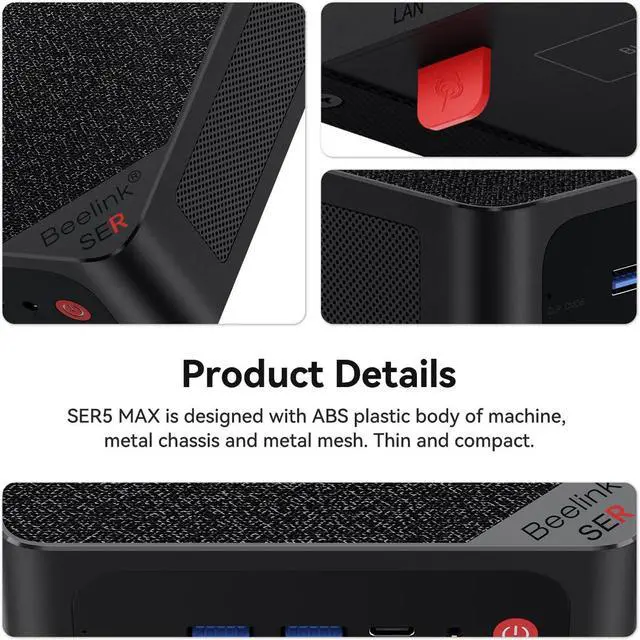 Alt view image 4 of 5 - Beelink Mini PC SER5 MAX, AMD Ryzen 7 5800H(8C/16T,up to 4.4 GHz),Mini Computer 16GB DDR4 RAM 500GB M.2 SSD Graphics 8 core 2000 MHz Wifi6/BT5.2/HDMI+DP+Type-C,Support Three-Screen Display