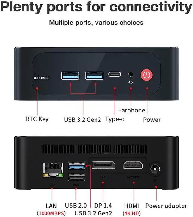 Alt view image 2 of 5 - Beelink SER5 Mini PC W-11 Pro Ryzen 5 5560U 8GB DDR4 500GB NVMe M.2 SSD Triple Display 4K@60Hz Output, Wi-Fi 6, RJ45, Bluetooth 5.2 Gaming Office Mini Computer