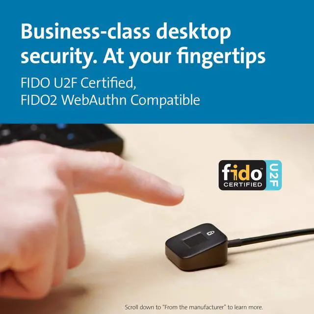 Alt view image 2 of 5 - Kensington VeriMark Desktop USB Fingerprint Key Reader - Windows Hello, FIDO U2F, FIDO2 (K62330WW)