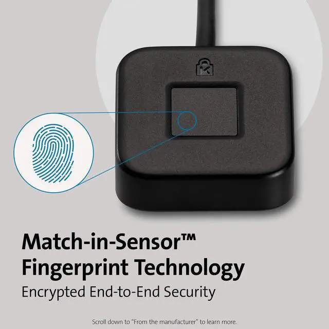 Alt view image 3 of 5 - Kensington VeriMark Desktop USB Fingerprint Key Reader - Windows Hello, FIDO U2F, FIDO2 (K62330WW)