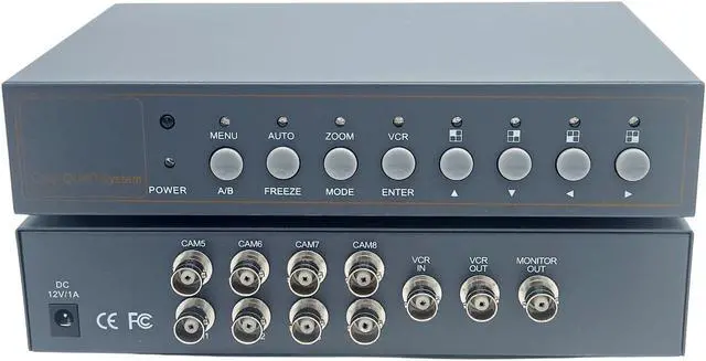 Main image of Evertech 8 Channel Analog CCTV Video Multiplexer Color Quad Processor Screen Splitter with Remote Control