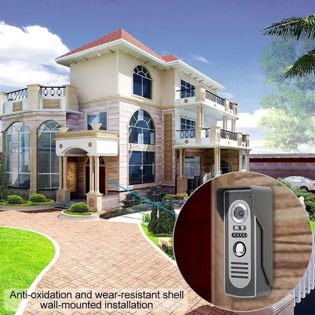 Alt view image 2 of 5 - Video Intercom System, 7 Inches Video Doorbell Door phone System, Wired Video Door Phone HD Camera kits Dual-way Intercom for Villa House Office Apartment 1-IR camera 2-LCD color monitor