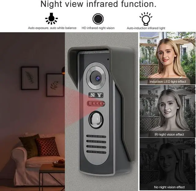Alt view image 3 of 5 - Video Intercom System, 7 Inches Video Doorbell Door phone System, Wired Video Door Phone HD Camera kits Dual-way Intercom for Villa House Office Apartment 1-IR camera 2-LCD color monitor