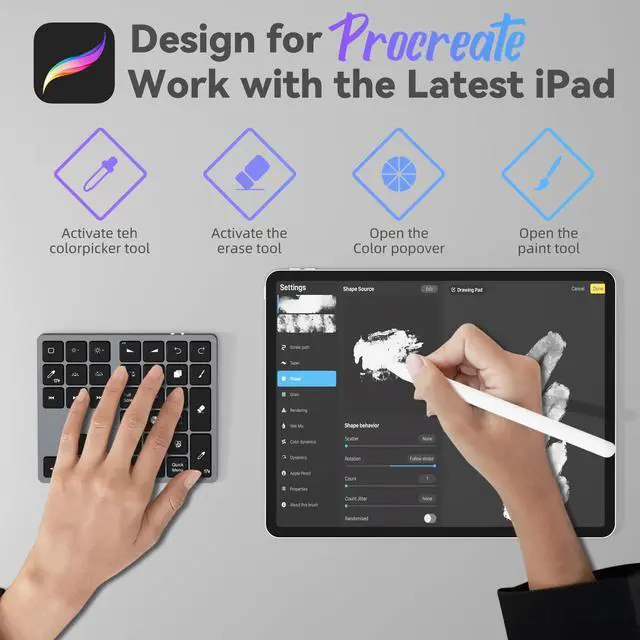 Alt view image 3 of 5 - Doohoeek Updated Backlit Bluetooth Keypad for iPad Procreate Compatible with iOS17 or Later, Rechargeable Keyboard for Procreate and Drawing Shortcuts for iPad and Graphic Tablets, Grey