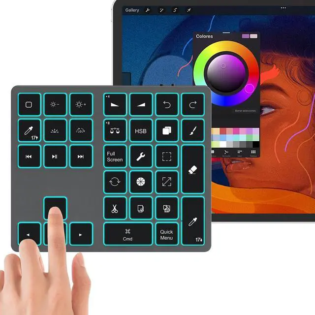 Main image of Doohoeek Updated Backlit Bluetooth Keypad for iPad Procreate Compatible with iOS17 or Later, Rechargeable Keyboard for Procreate and Drawing Shortcuts for iPad and Graphic Tablets, Grey