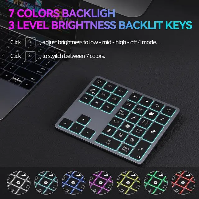 Alt view image 2 of 5 - Doohoeek Updated Backlit Bluetooth Keypad for iPad Procreate Compatible with iOS17 or Later, Rechargeable Keyboard for Procreate and Drawing Shortcuts for iPad and Graphic Tablets, Grey