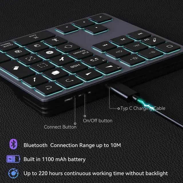 Alt view image 4 of 5 - Doohoeek Updated Backlit Bluetooth Keypad for iPad Procreate Compatible with iOS17 or Later, Rechargeable Keyboard for Procreate and Drawing Shortcuts for iPad and Graphic Tablets, Grey