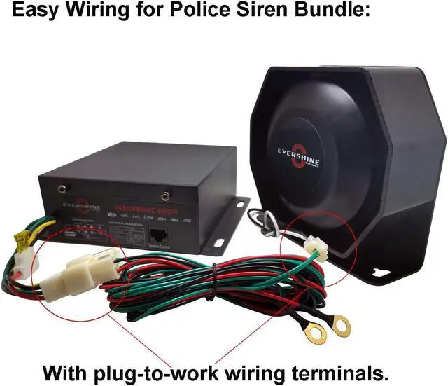 Alt view image 2 of 5 - Evershine Signal 100W Police Siren and Speaker with Volume Adjustable Wired PA System for Car Plug-to-Work Wirings 20+ Tones for Police Firefighting Engineer Vehicles DC10.5~32V(WRC-02)
