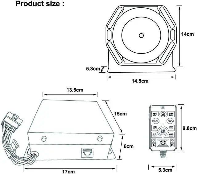 Alt view image 5 of 5 - Evershine Signal 100W Police Siren and Speaker with Volume Adjustable Wired PA System for Car Plug-to-Work Wirings 20+ Tones for Police Firefighting Engineer Vehicles DC10.5~32V(WRC-02)