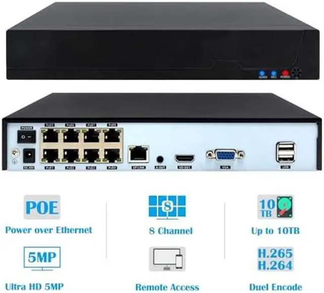Alt view image 2 of 5 - REVODATA 8CH POE NVR, HD 5MP POE Network Video Recorder, 8 Channel Power Over Ethernet, Supports up to 8 x 5MP IP Cameras, Supports up to 10TB HDD