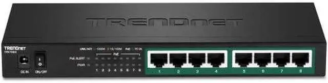 Main image of TRENDnet 8-Port Gigabit PoE+ Switch, 65W PoE Power Budget, 16Gbps Switching Capacity, IEEE 802.1p QoS, DSCP Pass-Through Support, Fanless, Wall Mountable, Lifetime Protection, Black, TPE-TG83