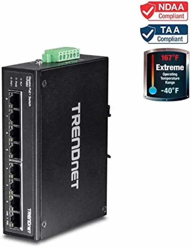 Alt view image 2 of 5 - TRENDnet 8-Port Hardened Industrial Unmanaged Gigabit PoE+ DIN-Rail Switch, TI-PG80, 200W Full PoE+ Power Budget, 16 Gbps Switching Capacity, IP30 Rated Network Switch, Lifetime Protection, Black
