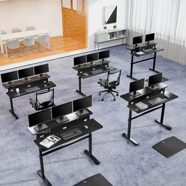 Alt view image 4 of 5 - Stand Steady Tranzendesk | 55 Inch Dual Level Standing Desk with Shelf | Easy Crank Height Adjustable Sit to Stand Desk | Stand Up Workstation with Monitor Riser for Home & Office (55in / Black)