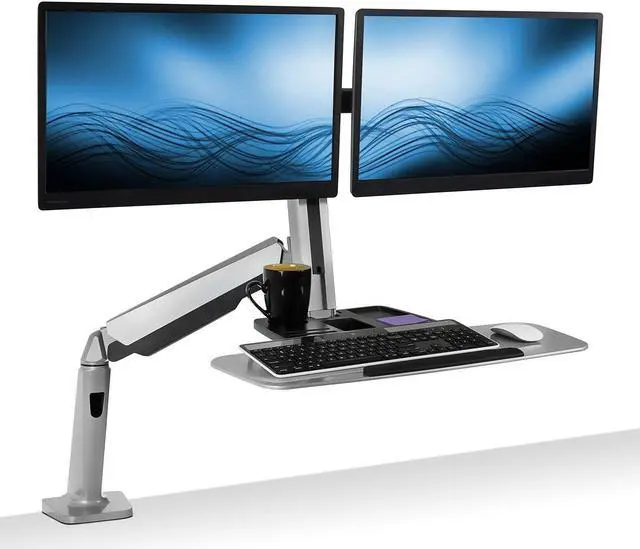 Main image of Mount-It! Stand Up Workstation with Dual Monitor Mount - Standing Desk Converter with Height Adjustable Keyboard & Counterbalance Monitor Arm