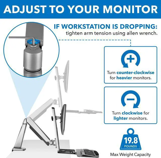 Alt view image 3 of 5 - Mount-It! Stand Up Workstation with Dual Monitor Mount - Standing Desk Converter with Height Adjustable Keyboard & Counterbalance Monitor Arm