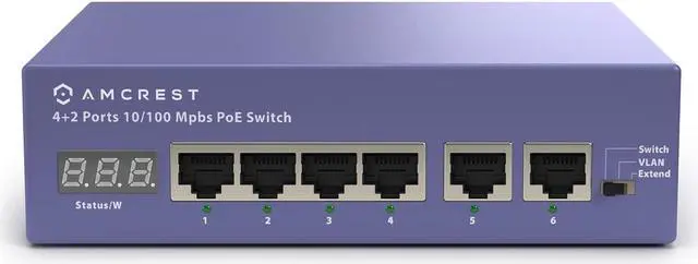 Main image of Amcrest 6-Port, POE+ Power Over Ethernet POE Switch with Metal Housing, 4-Ports POE+ 802.3at 65w (AMPS6E4P-AT-65)