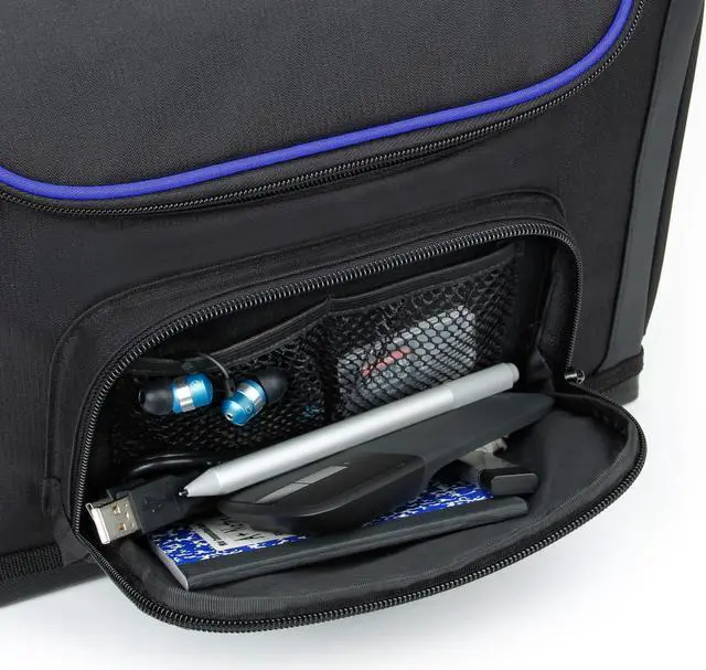 Alt view image 4 of 5 - USA Gear Small Messenger Bag Compatible with Microsoft Surface Pro 11th Gen, Surface Pro 10, 9, 8 - Shoulder Bag Travel Tablet Case Fits Laptop Accessories, Charger, Keyboard, Mouse (Blue)