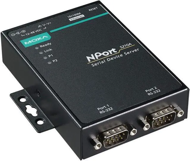Alt view image 3 of 3 - Moxa NPort 5210A - 2 Ports Device Server, 10/100M Ethernet, RS-232, DB9 Male, 15KV ESD, 0.5KV Serial Surge, 12~48VDC, 0~60degC