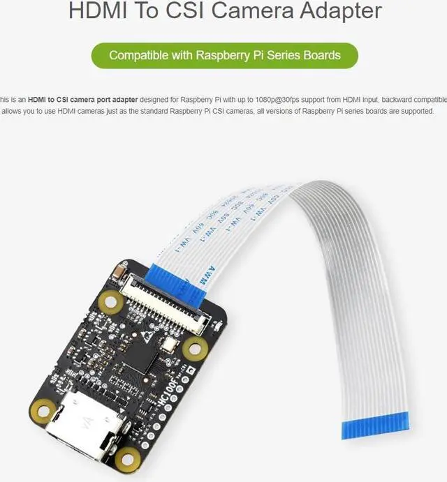 Alt view image 2 of 5 - waveshare HDMI to CSI Camera Adapter, Support HDMI Input up to 1080p 30fps Compatible with Raspberry Pi 4B/3B+/3B/Pi Zero/Zero W,Raspberry Pi CSI Cameras