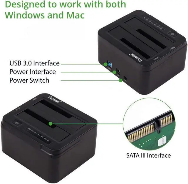 Alt view image 4 of 5 - USB 3.0 to SATA III Dual Bay External Hard Drive Docking Station for 2.5 or 3.5in HDD Duplicator Clone Function